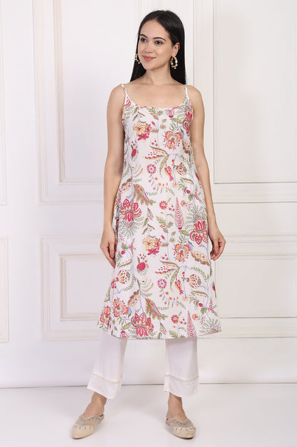 Off-White Embroidered Straight Tissue Kurta with Straight Pant Set