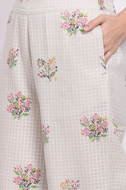 White Floral Printed Checker Pure Cotton Shirt and Pants Co-ord Set