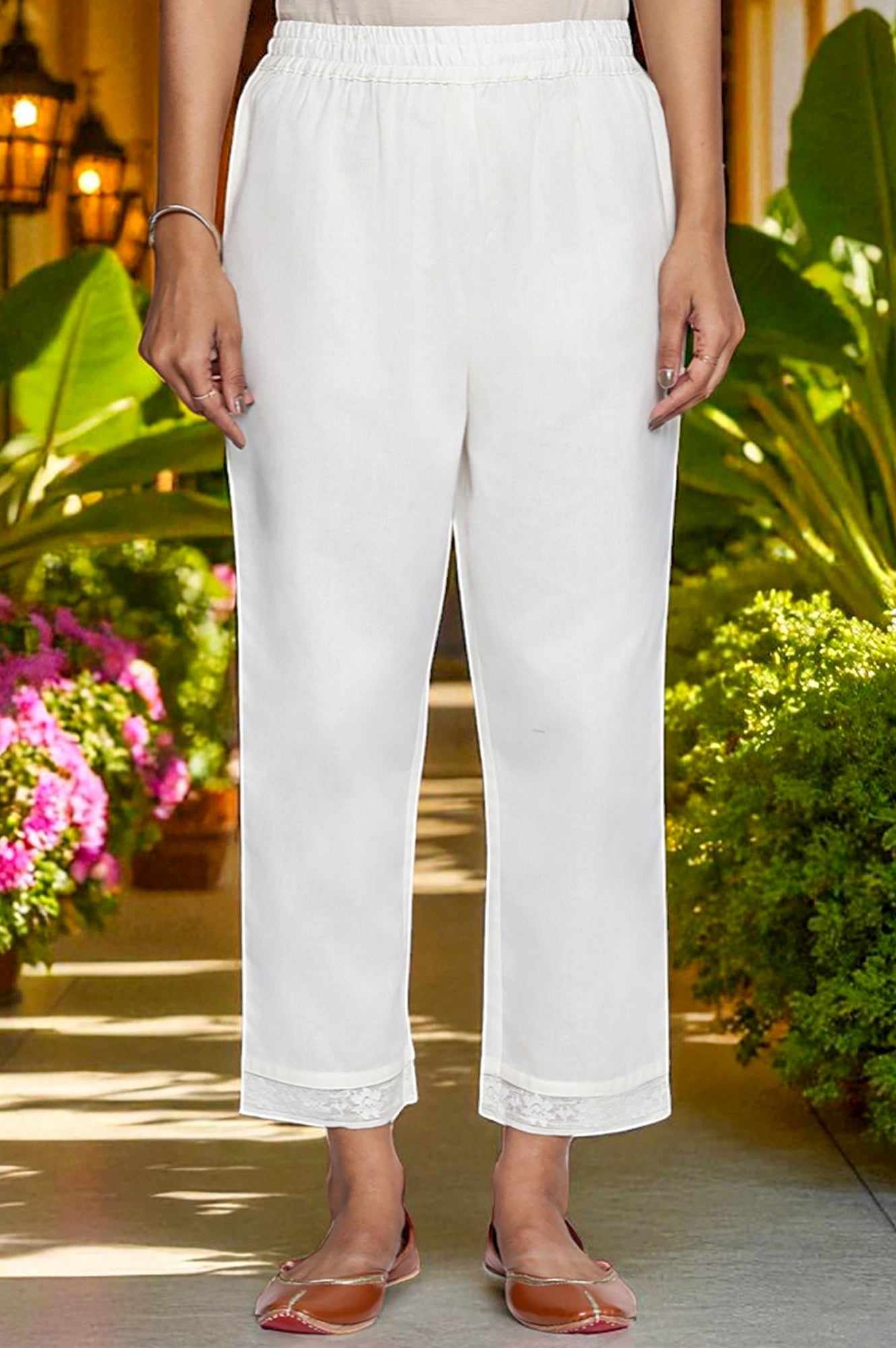 Ecru Printed Kota Flared Kurta, Straight Pant and Dupatta Set