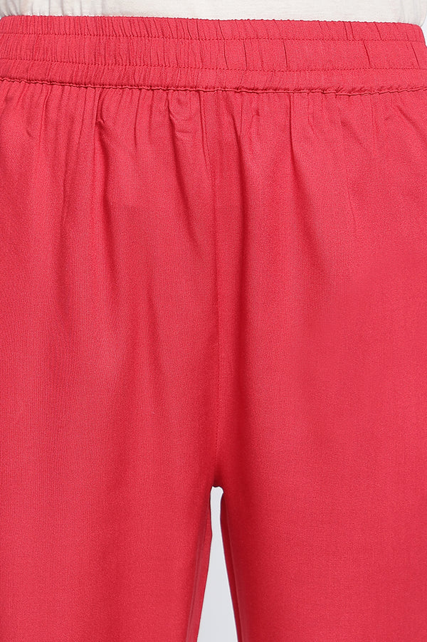 Red Embroidered Printed Organza Straight Kurta, Straight Pant and Dupatta Set