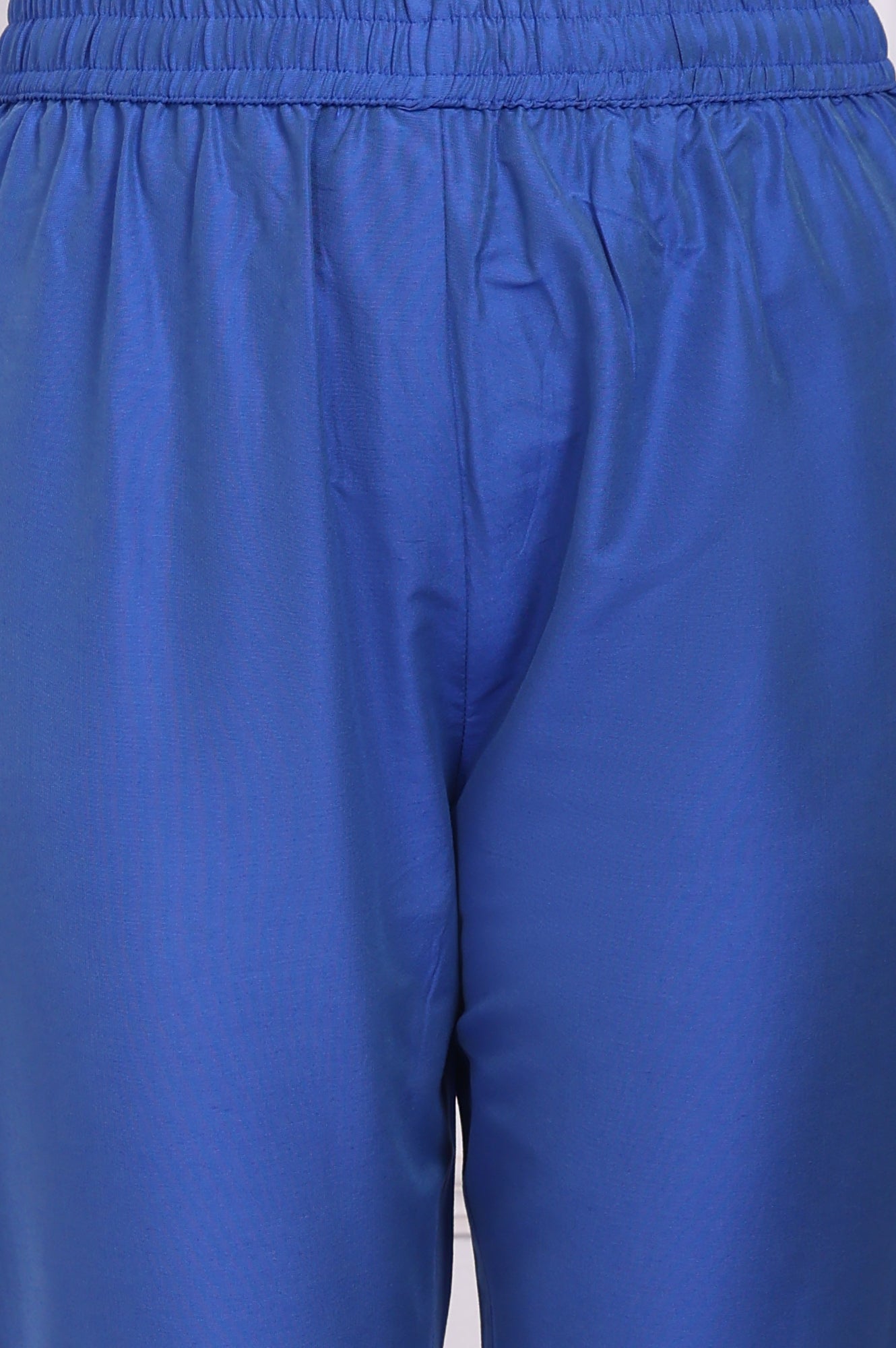 Blue Floral Printed Lace Flared Kurta, Pants and Dupatta Set