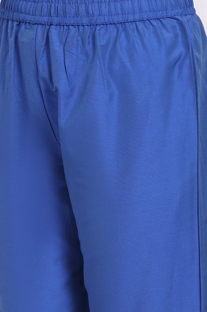 Blue Floral Printed Lace Flared Kurta, Pants and Dupatta Set