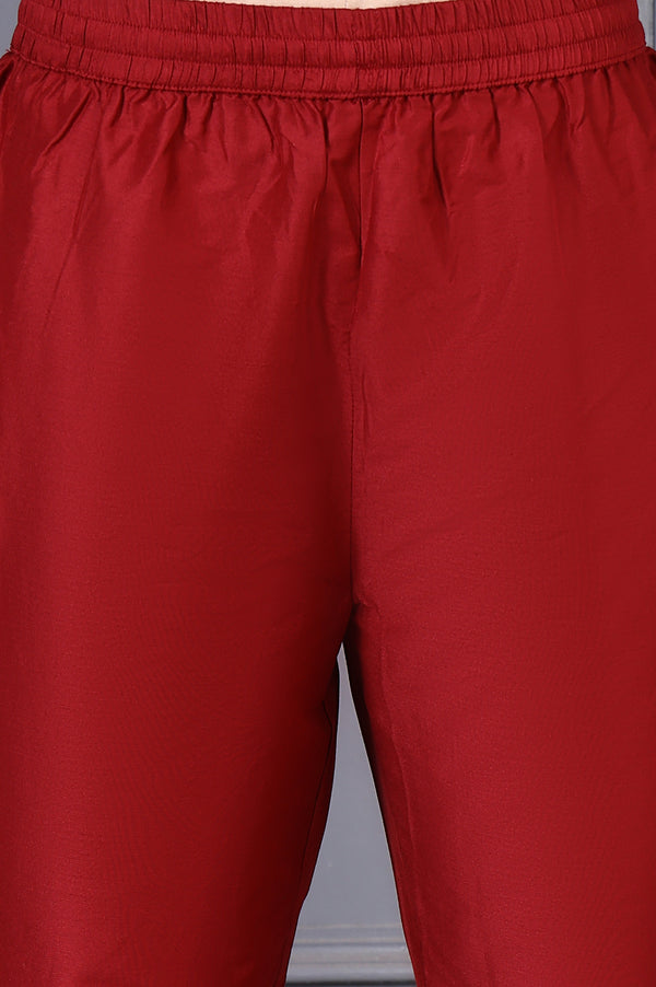 Red Floral Printed Kota Straight Kurta, Pants and Dupatta Set