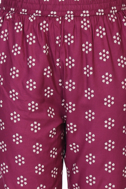 Purple Bandhani Printed Embroidered Straight Rayon Kurta and Straight Pant Co-ord Set