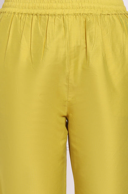 Yellow Floral Printed Chanderi Straight Kurta, Pants and Dupatta Set