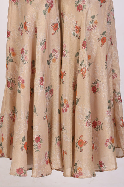Beige Floral Printed Flared Kurta with Cullotes and Dupatta Set