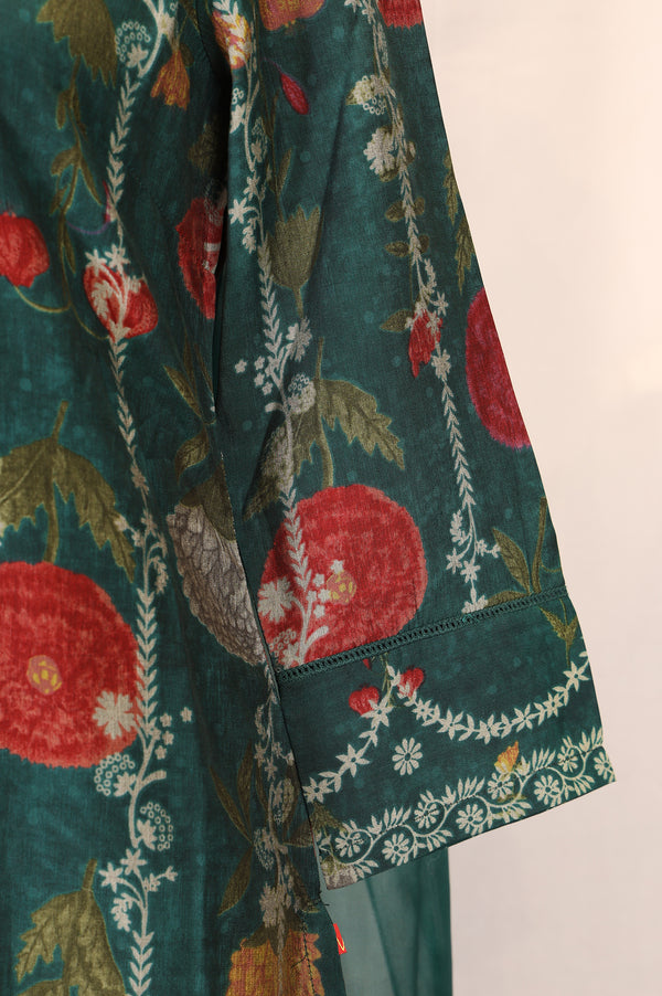 Green Floral Printed Straight Kurta with Flared Pants and Dupatta Set