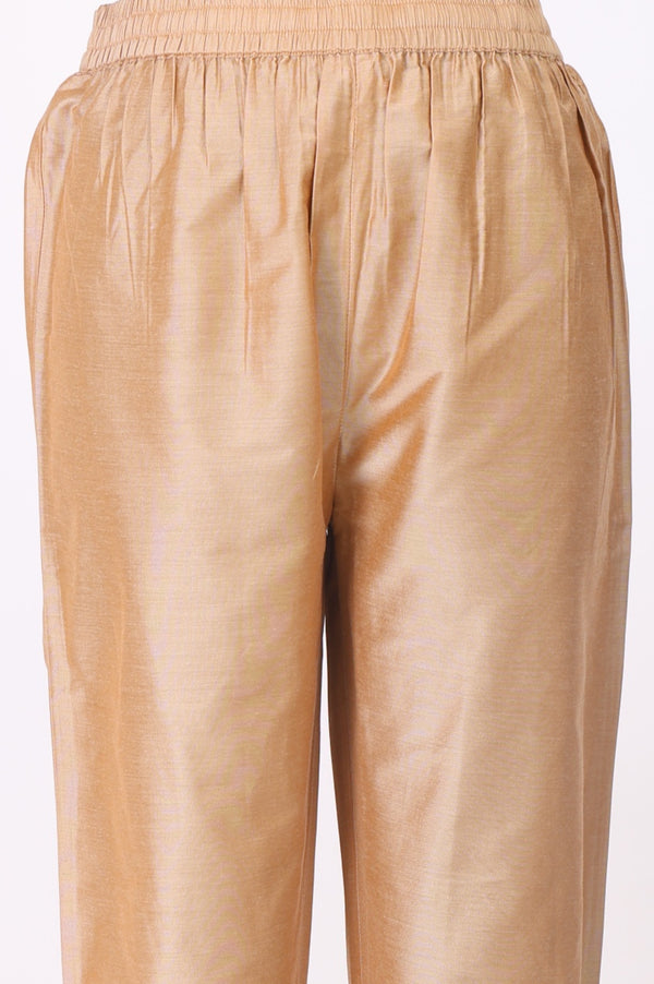 Peach Floral Printed Tissue Straight Kurta with Straight Pants and Dupatta Set