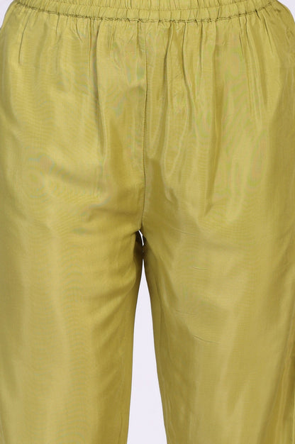 Green Floral Embroidered A-Line Tissue Kurta with Straight Pant and Dupatta Set