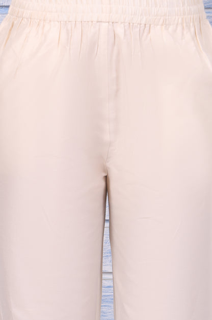 White Floral Printed Thread Embroidered Chanderi A-Line Kurta, Straight Pant And Dupatta Set