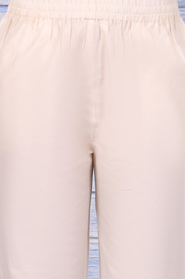 White Floral Printed Thread Embroidered Chanderi A-Line Kurta, Straight Pant And Dupatta Set