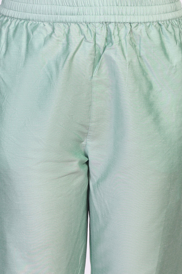 Green Embroidered Straight Jacquard Kurta with Straight Pant and Dupatta Set