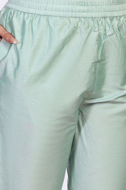 Green Embroidered Straight Jacquard Kurta with Straight Pant and Dupatta Set