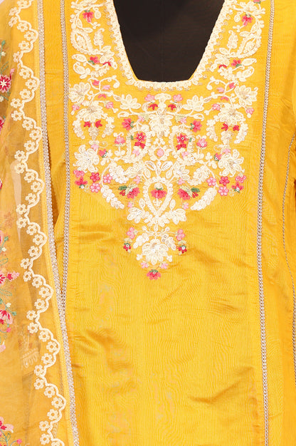 Yellow Floral Embroidered Straight Kurta with Pants and Dupatta Set