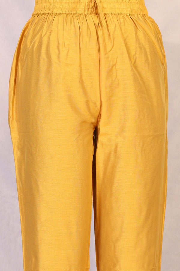 Yellow Floral Embroidered Straight Kurta with Pants and Dupatta Set