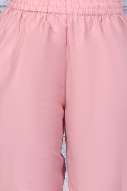 Pink Floral Printed Dori Embroidered Organza Flared Kurta, Straight Pant And Dupatta Set