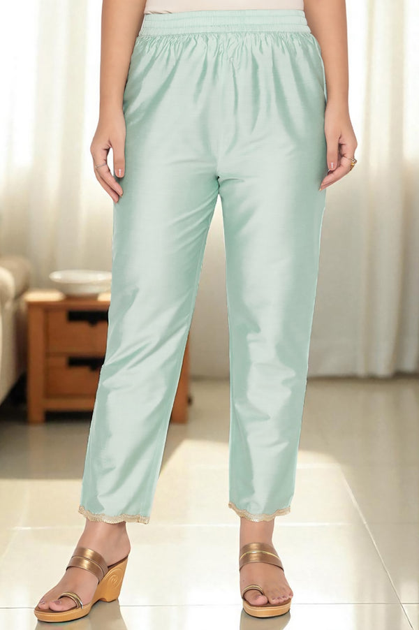 Mint Green Printed Organza Flared Kurta, Straight Pant and Dupatta Set