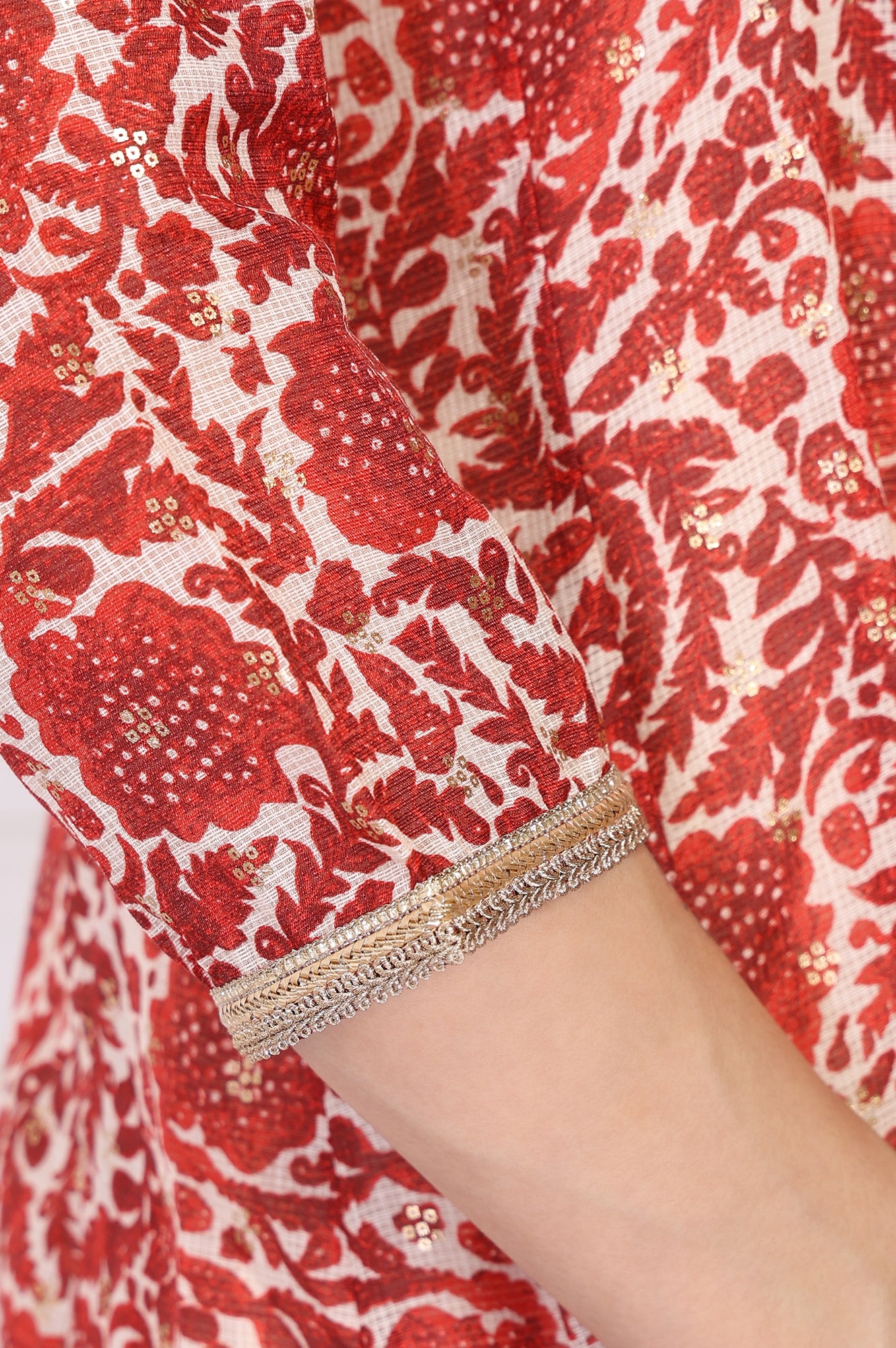 Red Embroidered Anarkali Kurta with Flared Pant and Dupatta Set