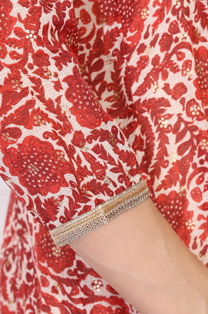 Red Embroidered Anarkali Kurta with Flared Pant and Dupatta Set