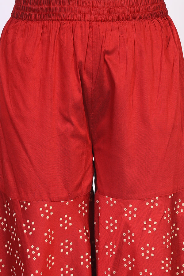 Red Embellished Flared Kurta with Sharara and Dupatta Set