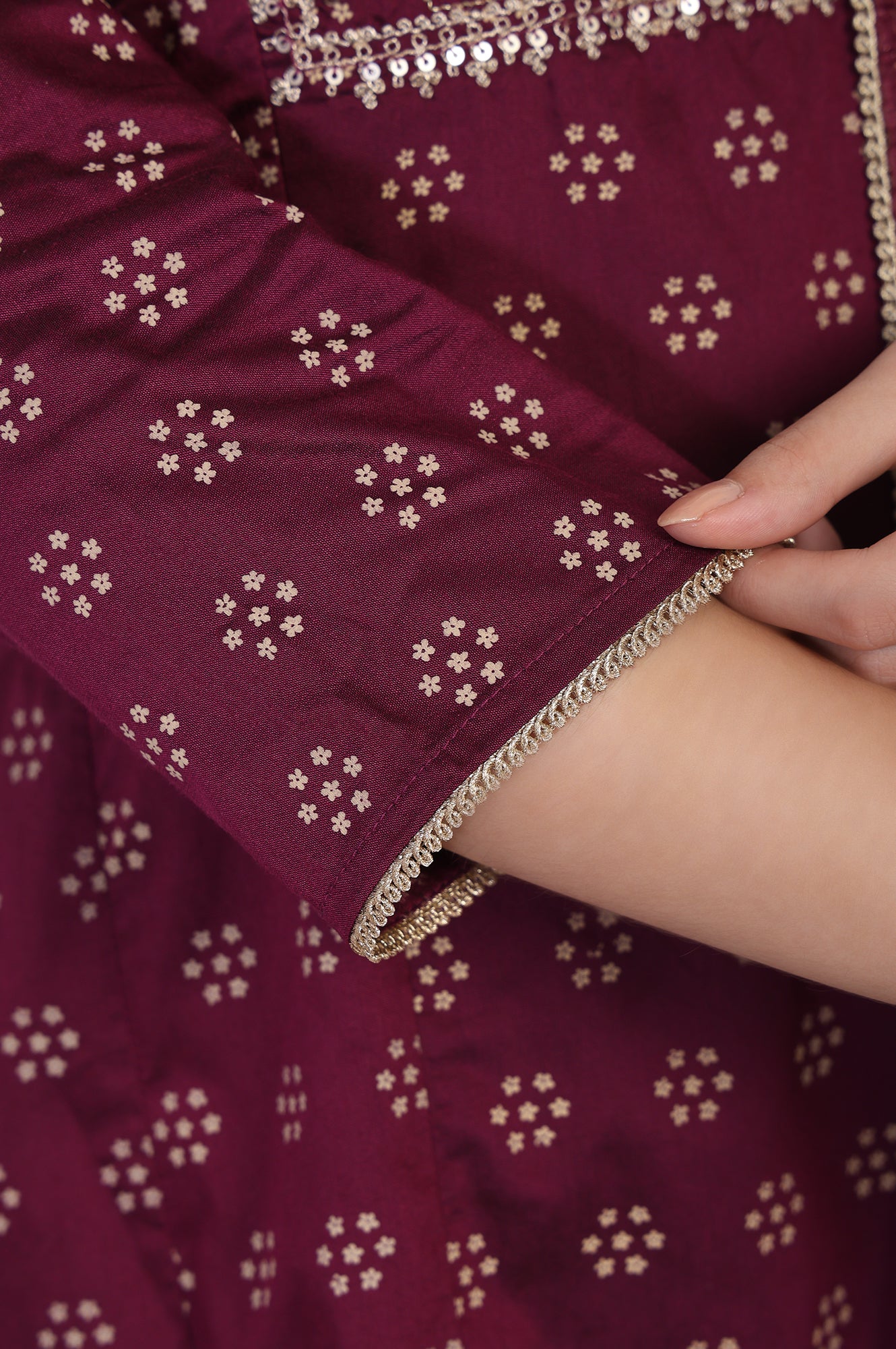 Maroon Embroidered A-Line Rayon Kurta with Sharara and Dupatta Set