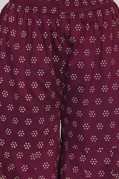 Maroon Embroidered A-Line Rayon Kurta with Sharara and Dupatta Set