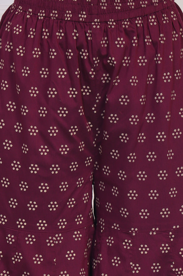 Maroon Embroidered A-Line Rayon Kurta with Sharara and Dupatta Set