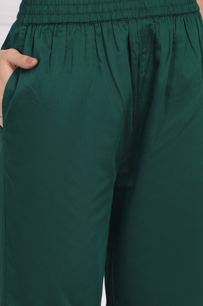 Green Embroidered A-Line Silk Kurta with Straight Pant and Dupatta Set