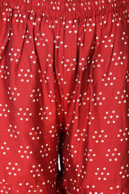 Red Bandhani Embroidered Ankle Length Sharara
