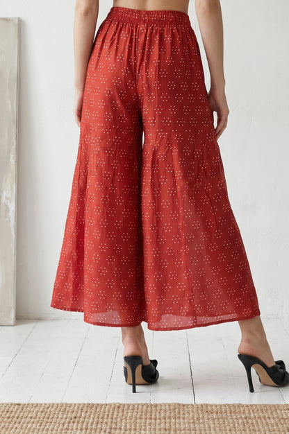 Red Bandhani Embroidered Ankle Length Sharara