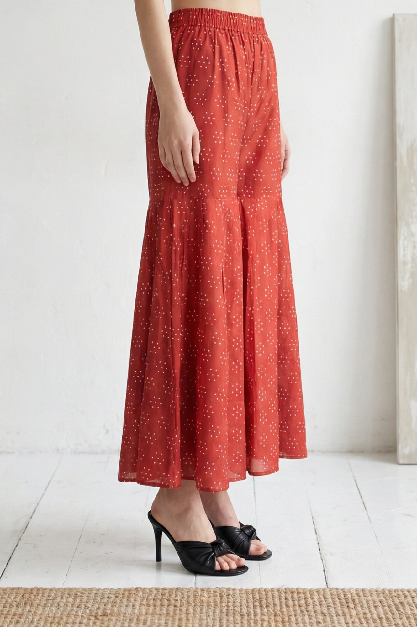 Red Bandhani Embroidered Ankle Length Sharara