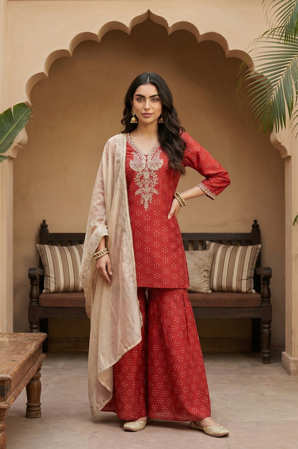 Golden Embroidered Dupatta - WFS