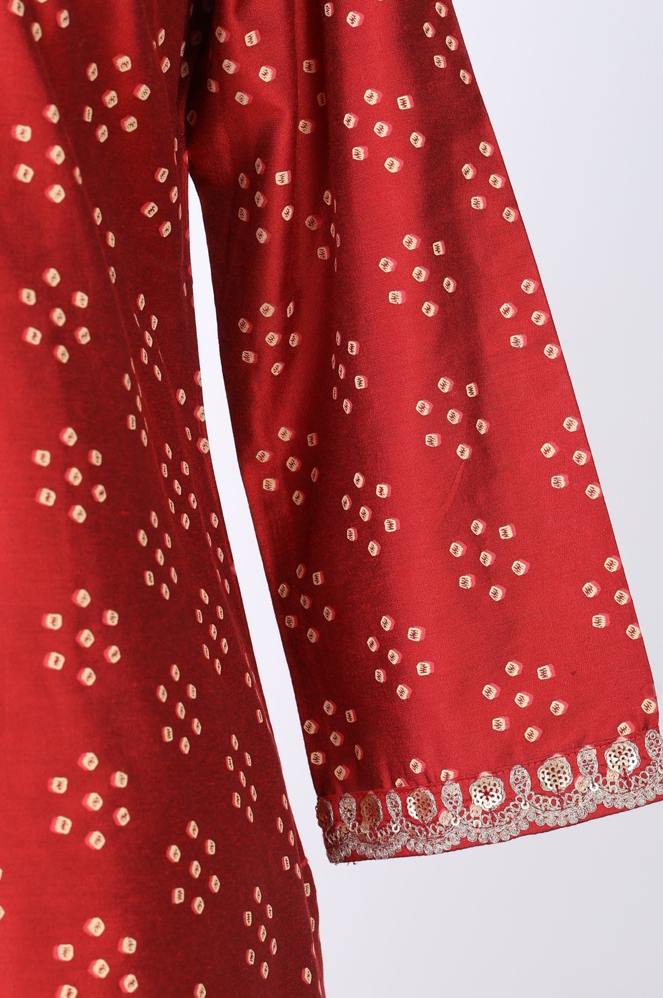 Red Metallic Embroidered Bandhani Straight Kurta