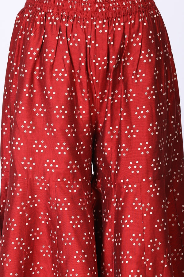 Red Metallic Embroidered Bandhani Straight Kurta