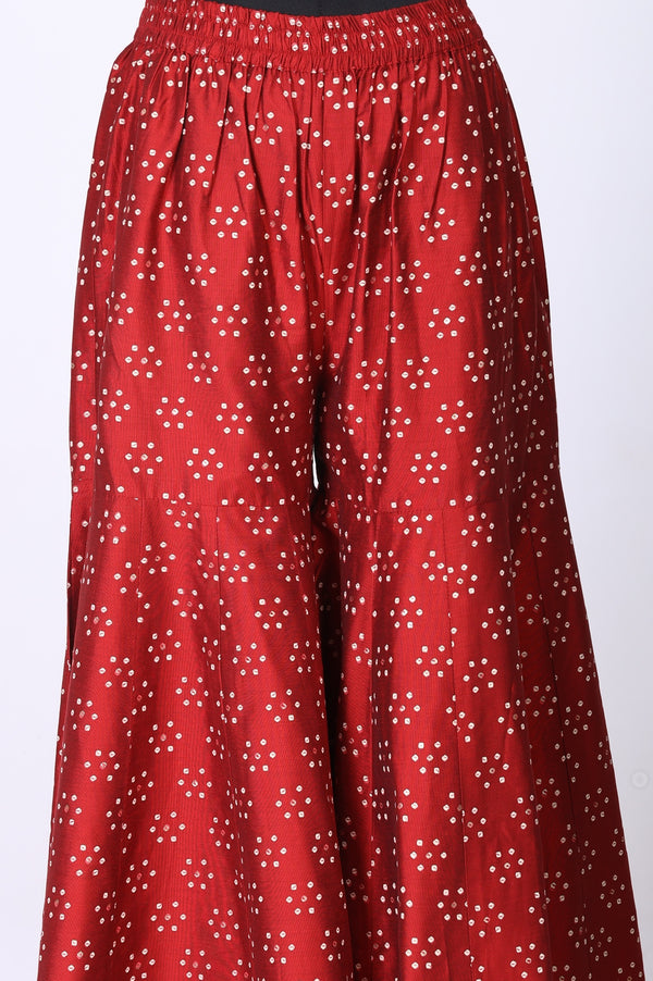 Red Metallic Embroidered Bandhani Straight Kurta