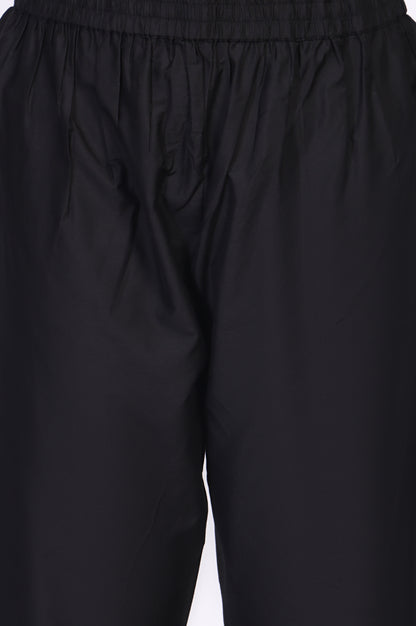 Black Embroidered A-Line Kurta with Straight Pant and Dupatta Set