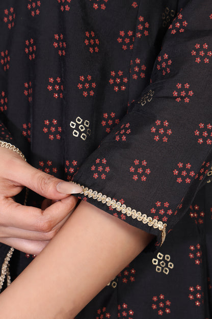 Black Embroidered A-Line Kurta with Straight Pant and Dupatta Set