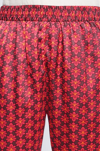 Chocolate Brown Printed Japanese Satin A-Line Kurta, Straight Pant and Dupatta Set