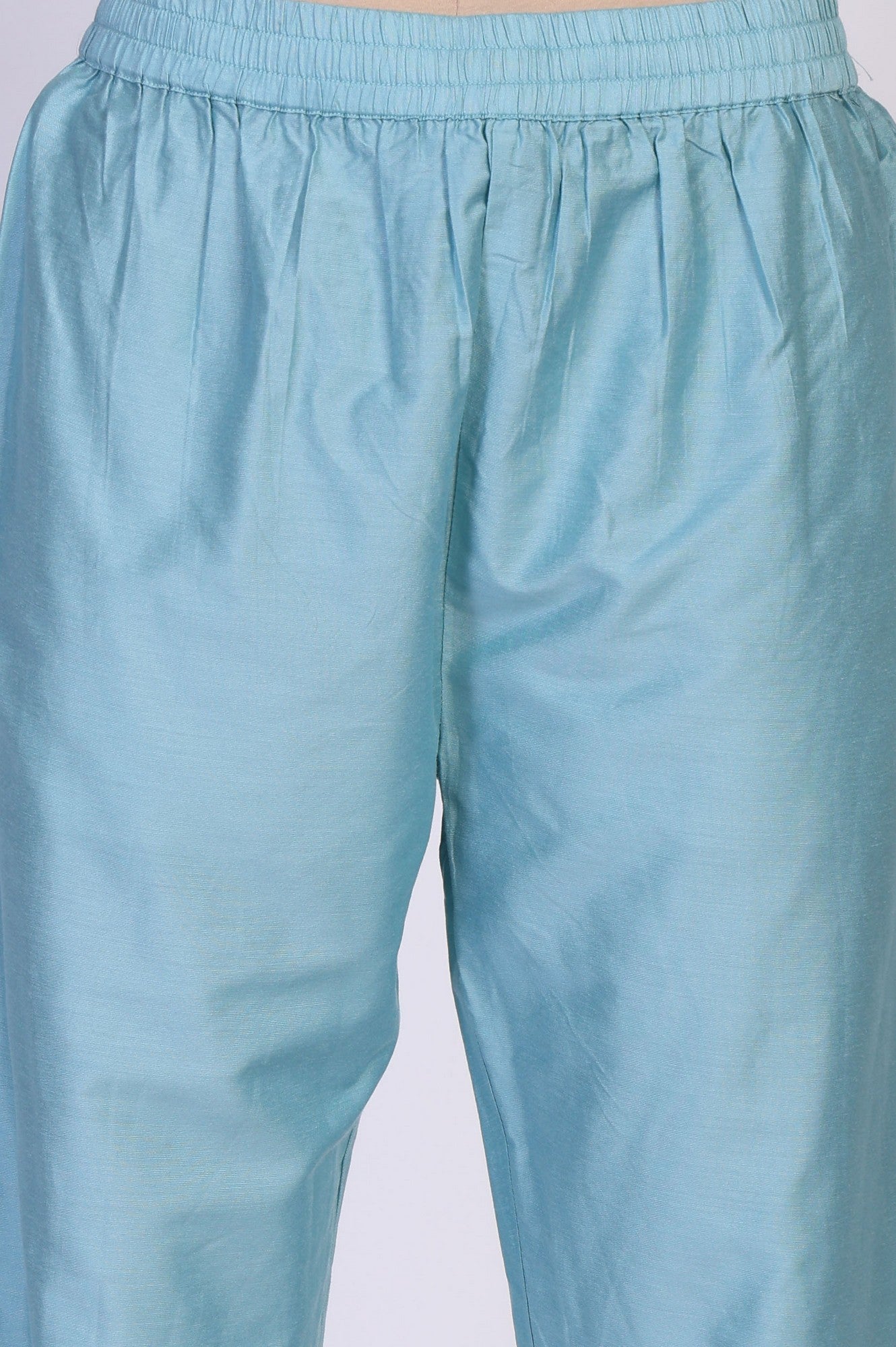 Turquoise Blue Floral Print Sequined Flared Chanderi Kurta with Pant and Dupatta Set