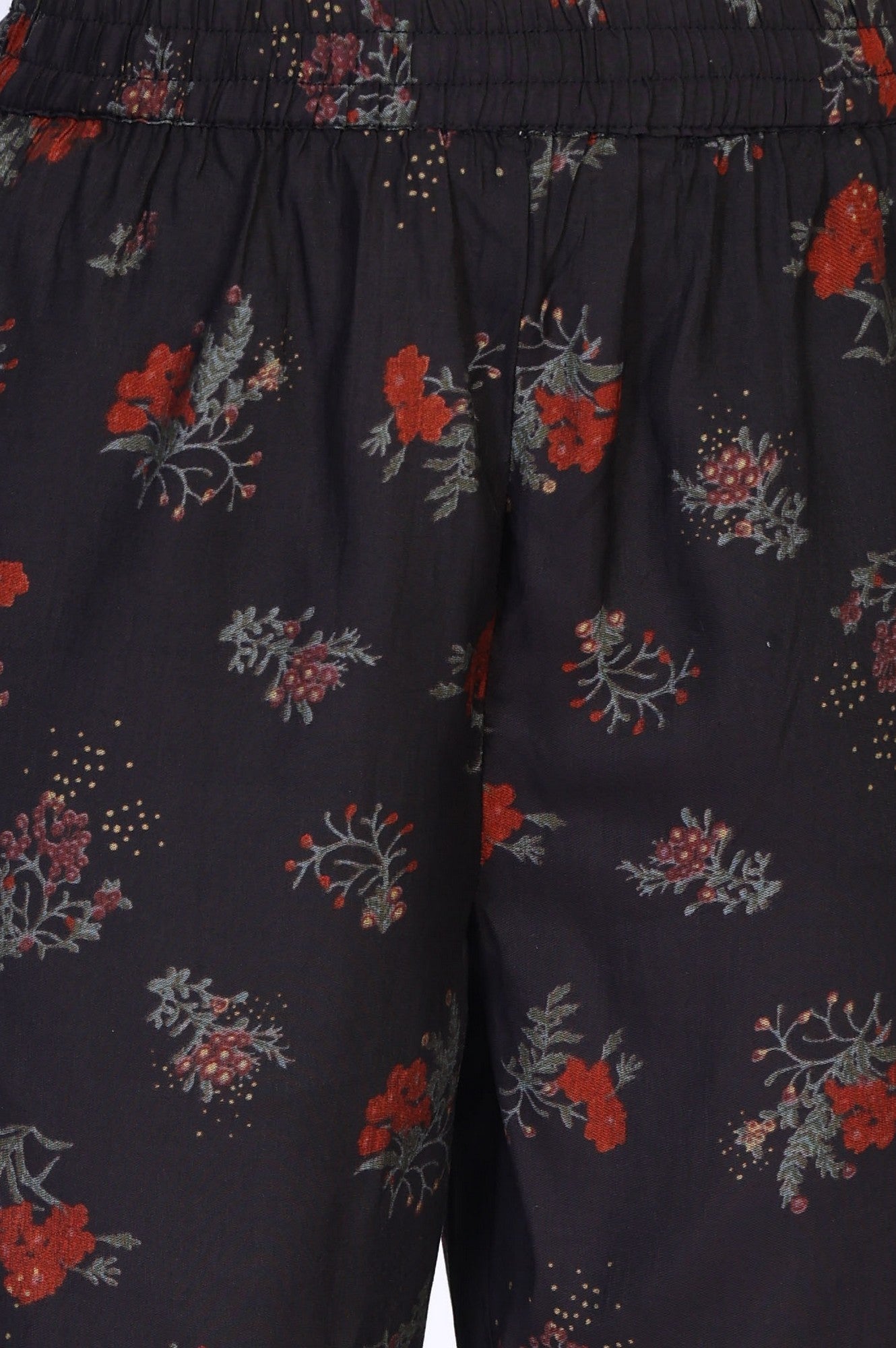 Black Floral Printed A-Line Crepe Kurta with Pant Co-ord Set
