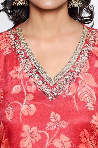 Crimson Red Printed Modal A-line Kurta and Straight Pant Set