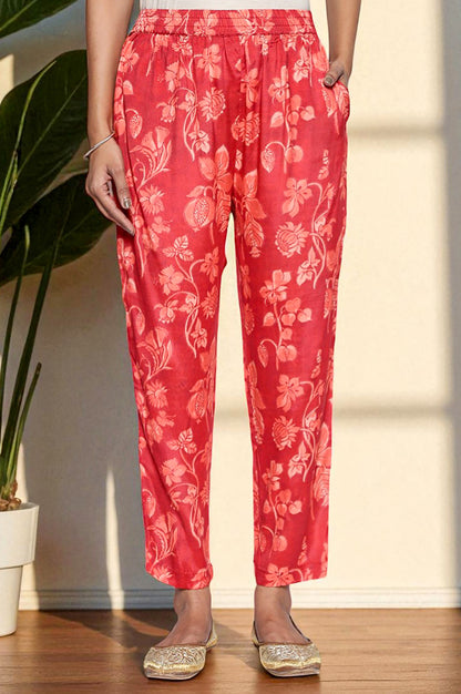 Crimson Red Printed Modal A-line Kurta and Straight Pant Set