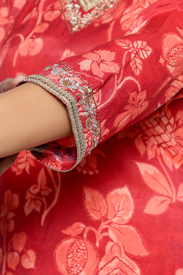 Crimson Red Printed Modal A-line Kurta and Straight Pant Set