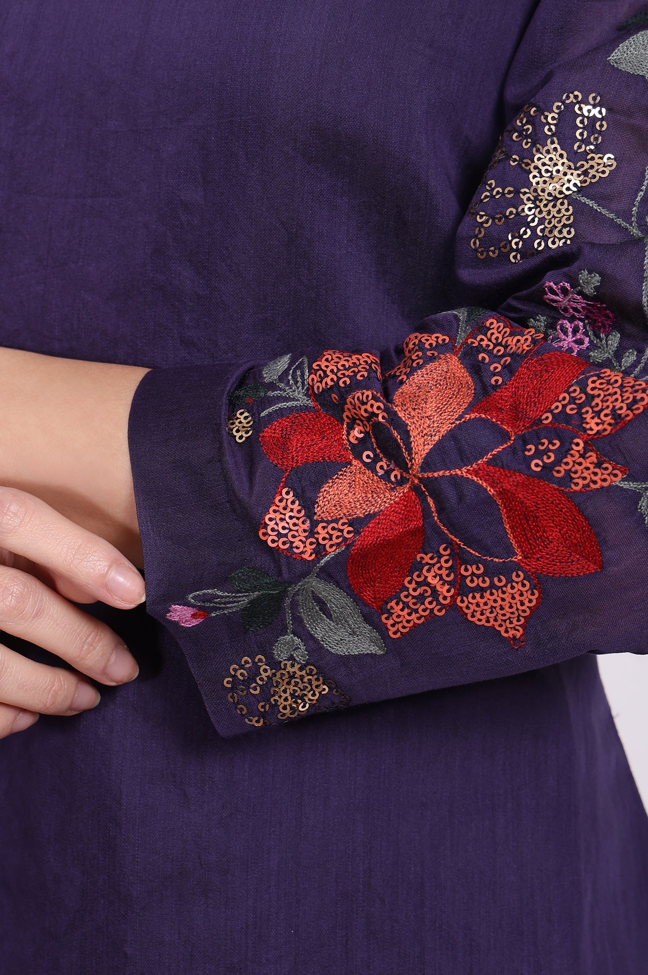 Purple Embroidered Straight Kurta with Straight Pant and Dupatta Set