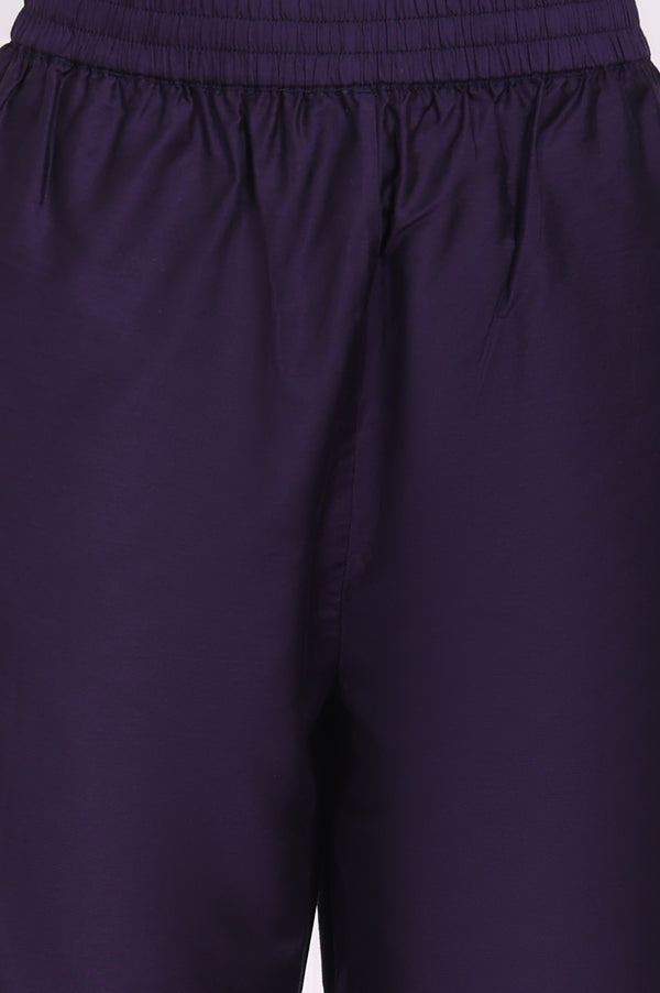 Purple Embroidered Straight Kurta with Straight Pant and Dupatta Set