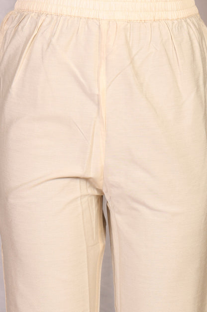 Off White Zari Work Jacquard Anarkali Kurta with Straight Pants and Dupatta Set