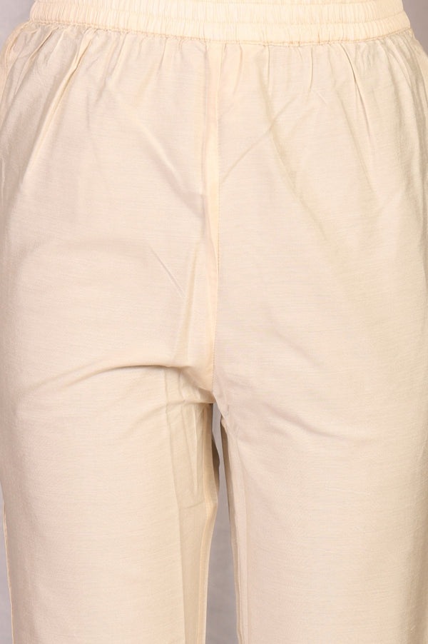 Off White Zari Work Jacquard Anarkali Kurta with Straight Pants and Dupatta Set