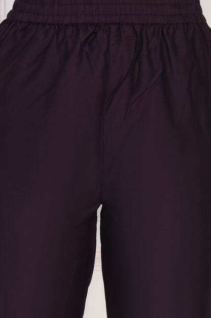 Maroon Lace Trim A-Line Jacquard Kurta with Straight Pant and Dupatta Set