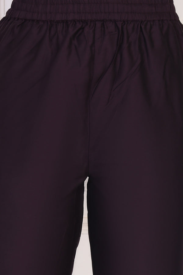 Maroon Lace Trim A-Line Jacquard Kurta with Straight Pant and Dupatta Set