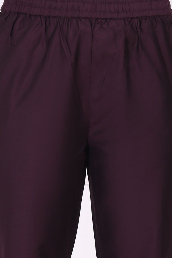 Purple Embroidered Straight Kurta, Pants and Dupatta Set